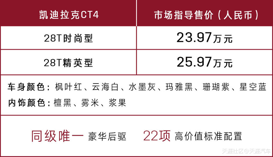 新美式风尚后驱轿车凯迪拉克CT4率真上市 售价23.97-25.97